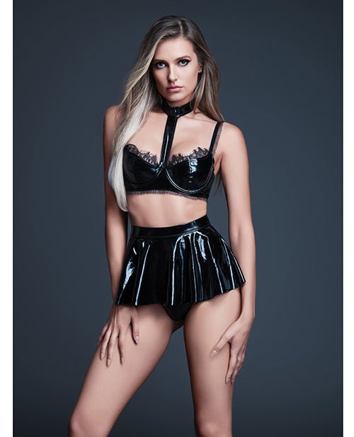 Allure Naughty Nights Latex Look Vinyl and Lace Choker Bra & Mini Skirt 2 pc Set - Black MD | Shop Lowest Prices at fonlove.shop