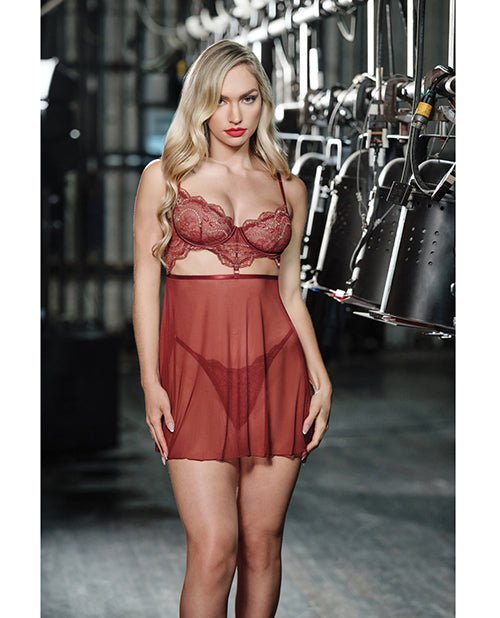 Arielle Unlined Underwire Lace Babydoll w/G - String - Burgundy S/M | Shop Lowest Prices at fonlove.shop