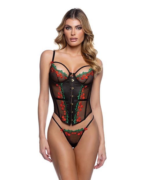 Cherry Delight Embroidered Underwire Corset w/G - String - Black MD | Shop Lowest Prices at fonlove.shop