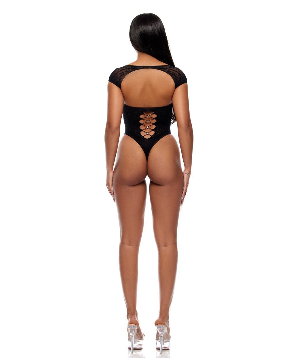 Cross Your Mind Seamless Teddy w/Rhinestone Accents - Black O/S | Shop Lowest Prices at fonlove.shop