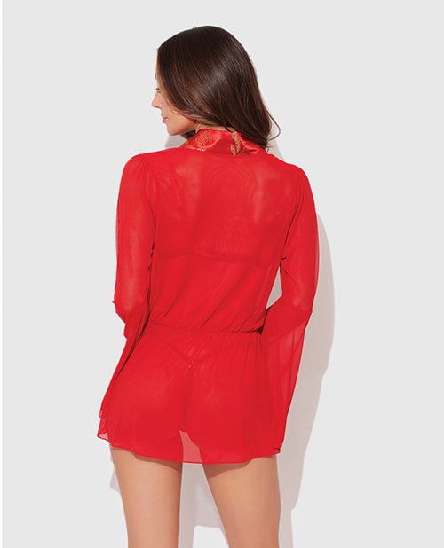 Dragon Sheer Mesh Robe w/Satin Triangle Top & G - String 3 pc Set - Red LG | Shop Lowest Prices at fonlove.shop