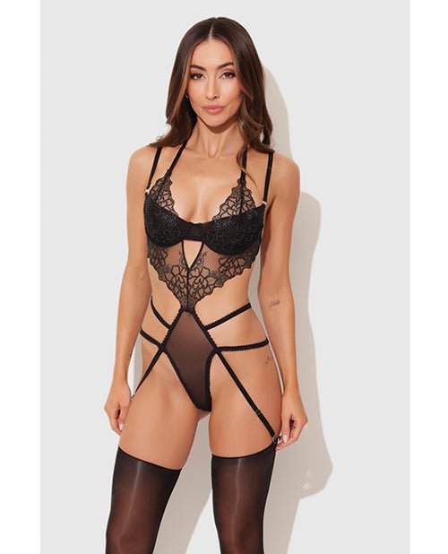Eden Embroidered Lace & Mesh Teddy w/Garters - Black MD | Shop Lowest Prices at fonlove.shop