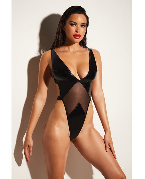 Fetish Limitless Soft Cup High Leg Vinyl & Mesh Teddy Black | Shop Lowest Prices at fonlove.shop