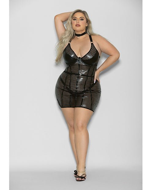 Flame Fetish Mistress Lasercut Lattice Chemise w/Choker & Thong Black 1X/2X | Shop Lowest Prices at fonlove.shop