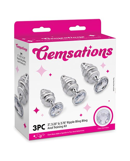 Gemsations 3 pc 2.95" & 3.25" & 3.7" Ripple Bling Bling Metal Butt Plug Training Set - Silver | Shop Lowest Prices at fonlove.shop