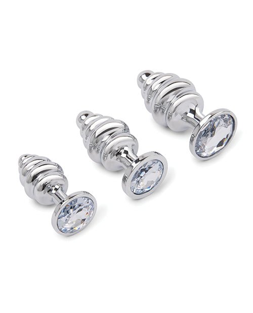 Gemsations 3 pc 2.95" & 3.25" & 3.7" Ripple Bling Bling Metal Butt Plug Training Set - Silver | Shop Lowest Prices at fonlove.shop