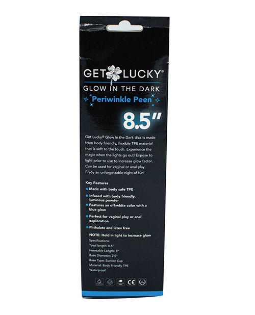 Get Lucky 8.5" Glow in the Dark Periwinkle Peen Dildo | Shop Lowest Prices at fonlove.shop