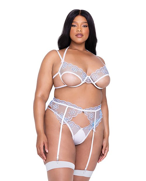 Holiday Snow Queen Metallic Snowflake Embroidered Bra & High Waisted Thong Blue/White 1X | Shop Lowest Prices at fonlove.shop