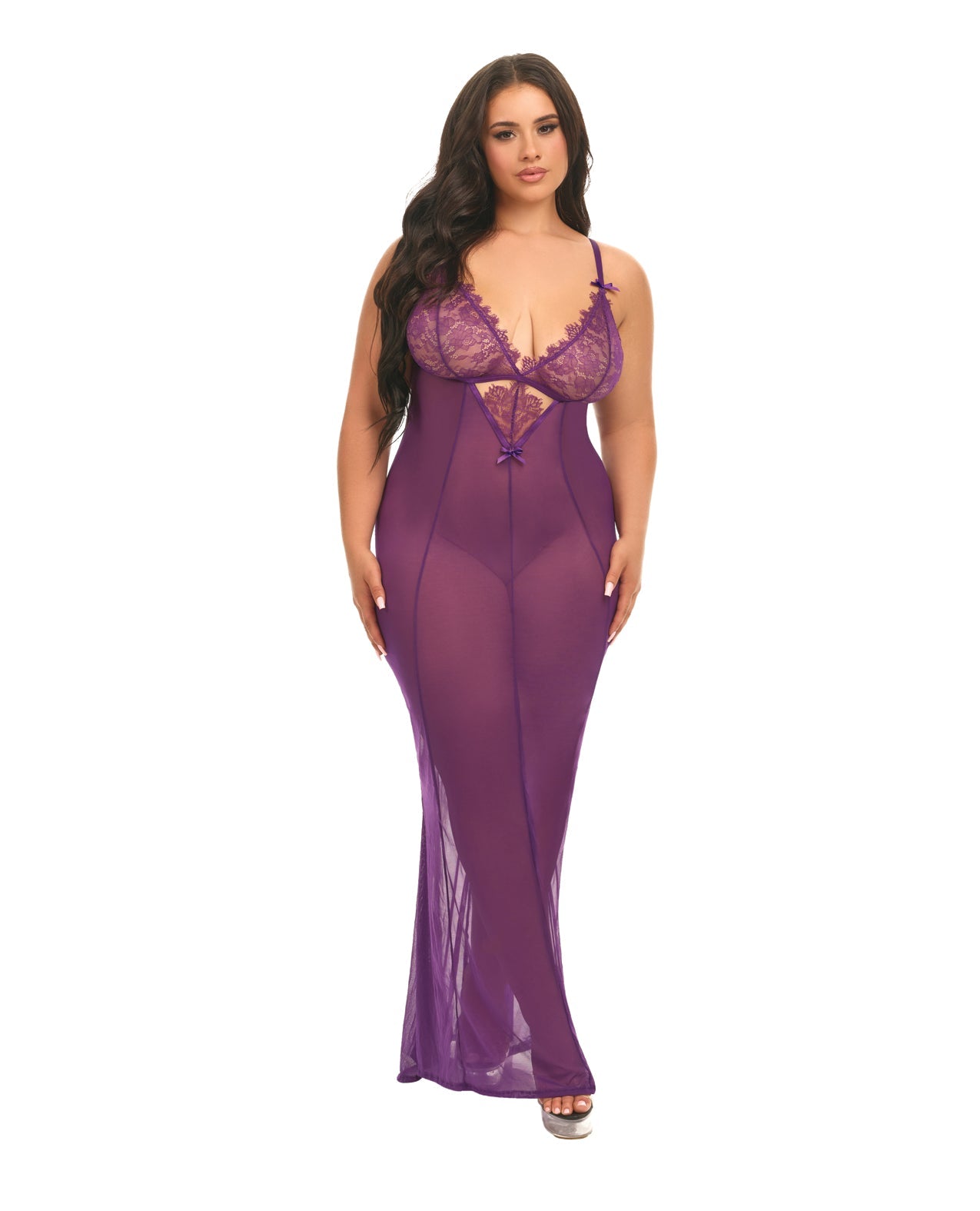 Katana Mesh & Eyelash Lace Gown - Purple 1X/2X | Shop Lowest Prices at fonlove.shop