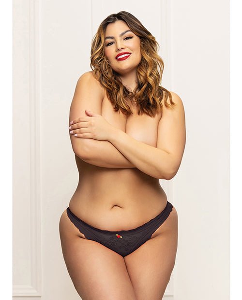 Lace Panty w/Heart Cut Out Back & Pearl Chain Detail - Black 1X/2X | Shop Lowest Prices at fonlove.shop