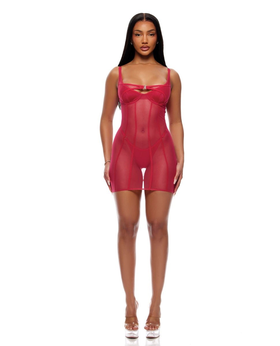 Layers To This Sheer Mesh and Knit Chemise w/Thong 2 pc Set - Pink SM | Shop Lowest Prices at fonlove.shop