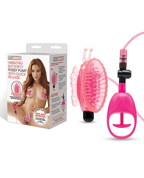 Lux Fetish Vibrating Butterfly Pussy Pump w/Quick Release - Pink | Shop Lowest Prices at fonlove.shop
