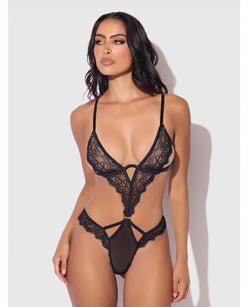 Nadia Lace & Mesh Cutout Teddy - Black SM | Shop Lowest Prices at fonlove.shop