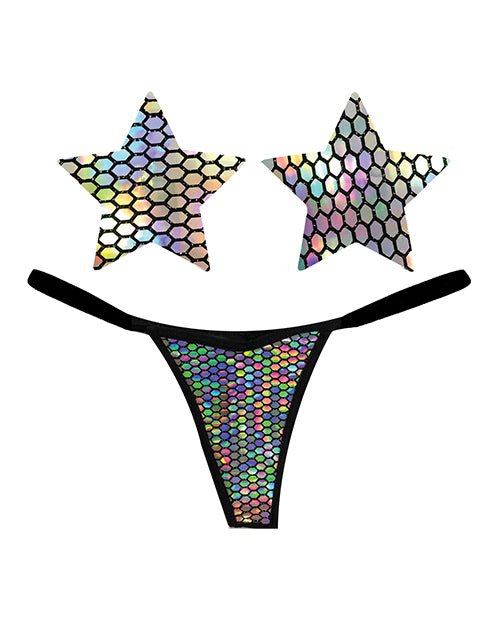 Neva Nude Naughty Knix Mirrored Mayhem Holographic G - string & Pasties - Black O/s | Shop Lowest Prices at fonlove.shop