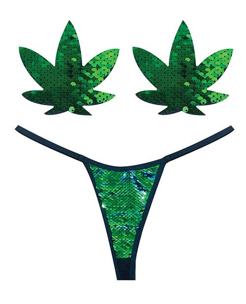Neva Nude Naughty Knix Weed Leaf Sequin G - String & Pasties - Green O/S | Shop Lowest Prices at fonlove.shop