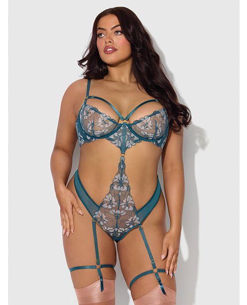 Nova Lace Teddy w/Garters - Jade Blue 3X/4X | Shop Lowest Prices at fonlove.shop