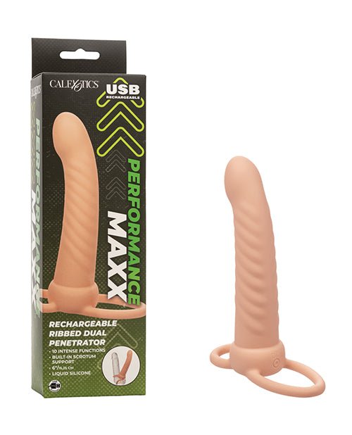 Performance Maxx Rechargeable Ribbed Dual Penetrator - Ivory | Shop Lowest Prices at fonlove.shop