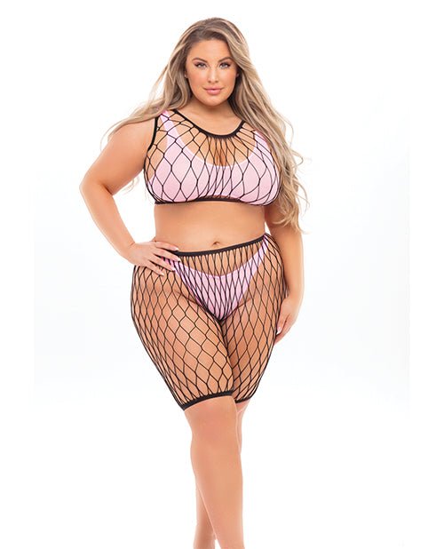 Pink Lipstick Brace For Impact Large Fishnet Top, Shorts, Bra & Thong (fits Up To 3x) Pink Qn | Shop Lowest Prices at fonlove.shop