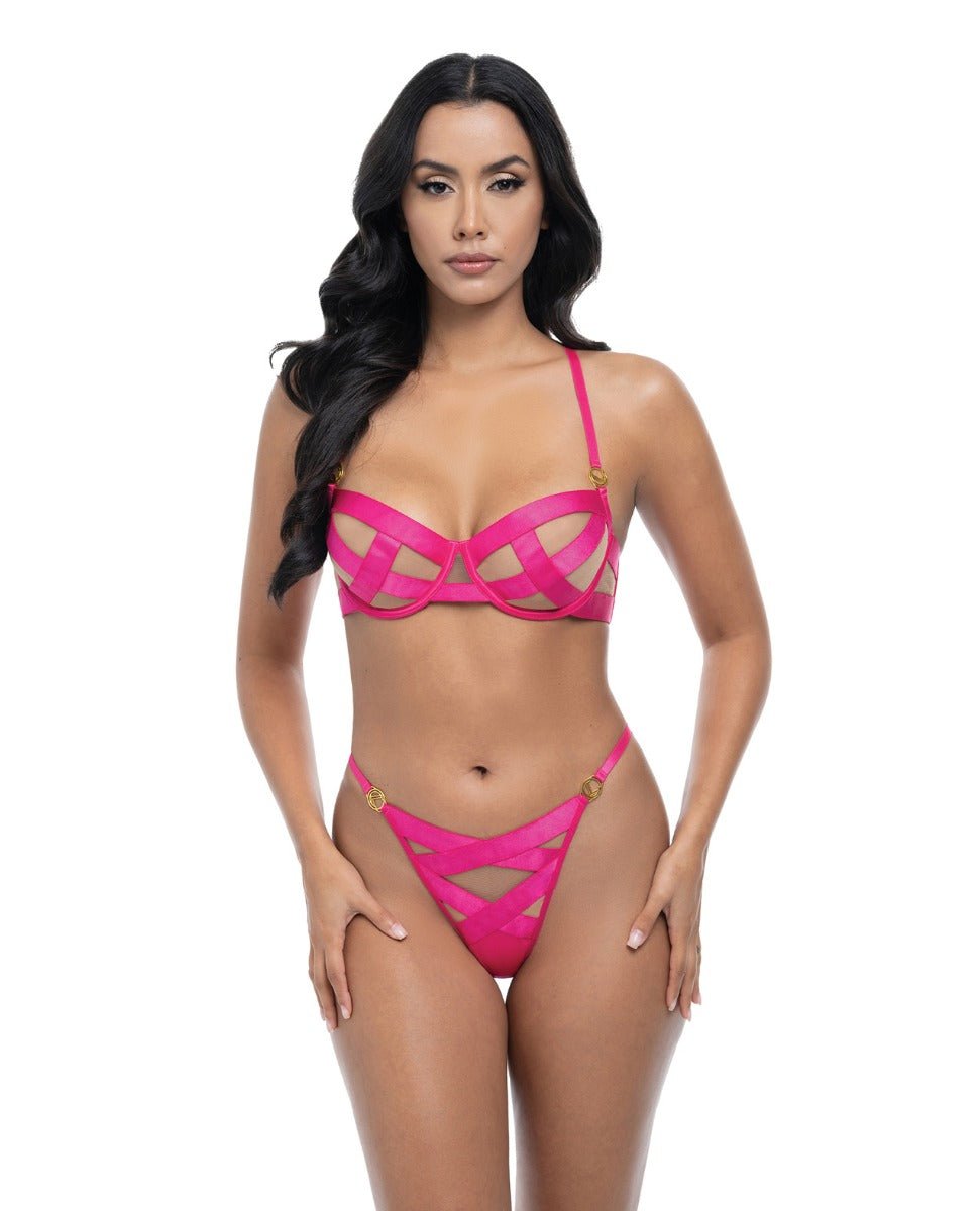 Raelynn Satin Strappy Underwire Bra w/G - String 2 pc Set - Pink Yarrow SM | Shop Lowest Prices at fonlove.shop