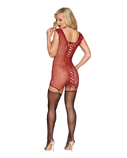 Seamless Chemise w/Rhinestone Accents & Mini Suspender Clips - Ox Blood O/S | Shop Lowest Prices at fonlove.shop