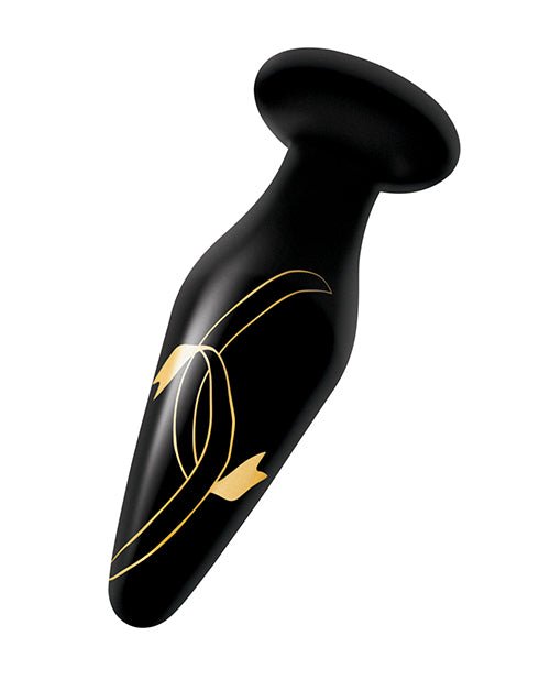 Secret Kisses 4.5" Handblown Glass Plug - Black/Gold | Shop Lowest Prices at fonlove.shop