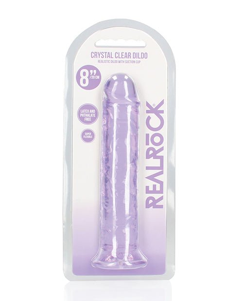 Shots RealRock Crystal Clear 8" Straight Dildo w/Suction Cup - Purple | Shop Lowest Prices at fonlove.shop