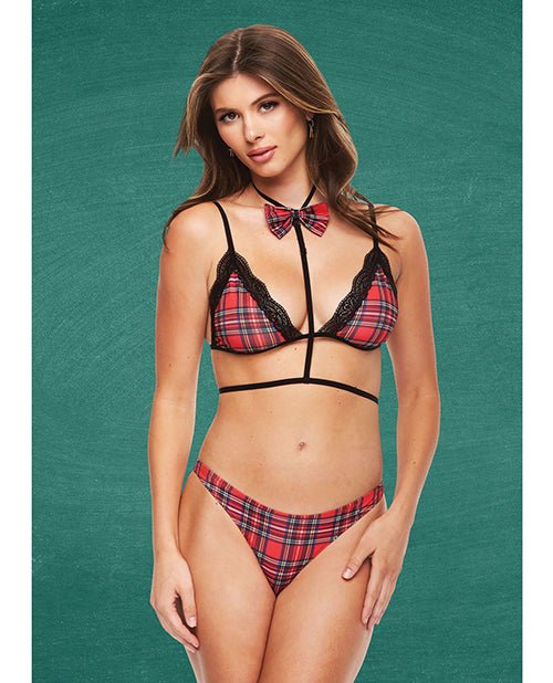 Teacher's Pet Baddie Schoolgirl Top W/bow Tie & Panty Red/black | Shop Lowest Prices at fonlove.shop