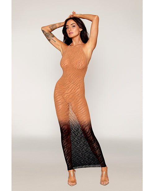 Two - Tone Ombre Seamless Zebra Knit Bodystocking Gown | Shop Lowest Prices at fonlove.shop