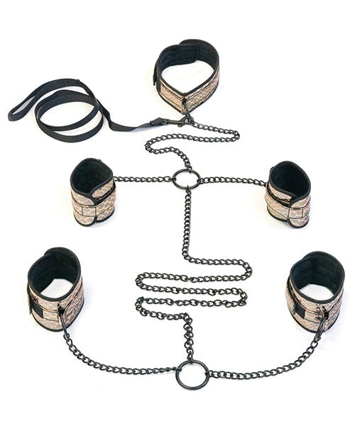 Spartacus Faux Leather Collar To Wrist & Ankle Restraints Bondage Kit W/leash | Shop Lowest Prices at fonlove.shop
