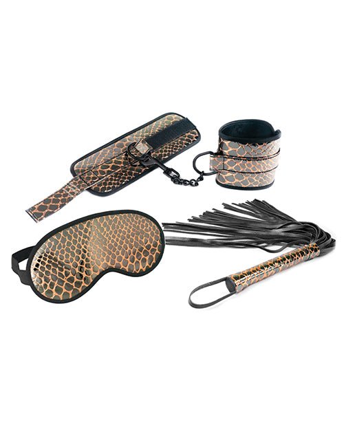 Spartacus Faux Leather Wrist Restraints Blindfold & Flogger Bondage Kit - Gold | Shop Lowest Prices at fonlove.shop