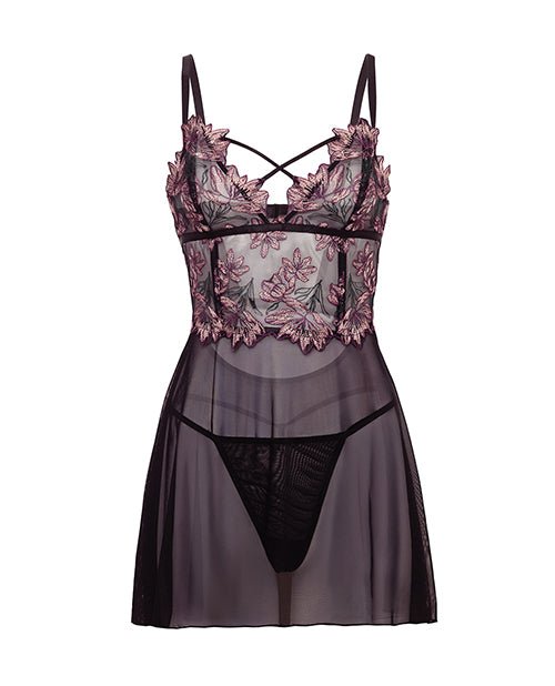 Adela Embroidered Boned Lace and Mesh Babydoll w/G - String 2 pc Set - Black/Pink 2X | Shop Lowest Prices at fonlove.shop