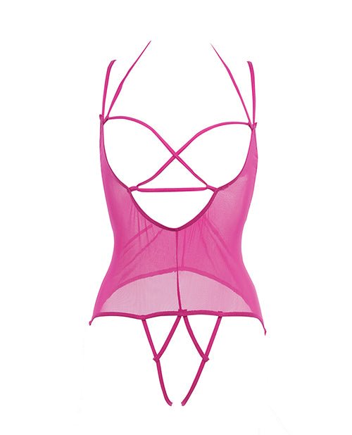 Allure Angelina Sheer Mesh Under Bust Teddy Hot Pink S/M | Shop Lowest Prices at fonlove.shop