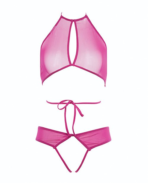 Allure Marley Mesh Peek A Boo Top & Open Panty Hot Pink S/M | Shop Lowest Prices at fonlove.shop