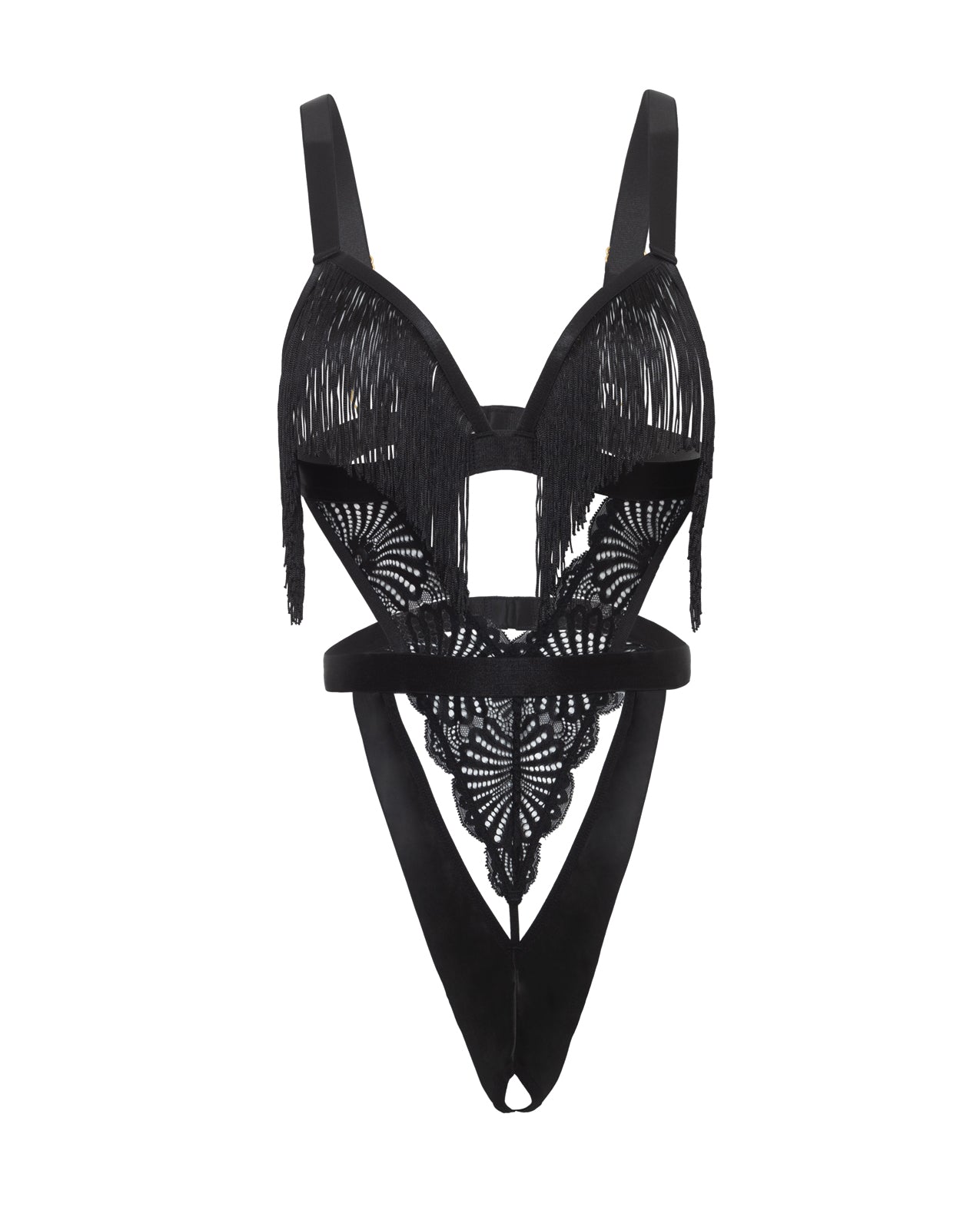 Annika Open Cup Teddy w/Fringe Detail - Black | Shop Lowest Prices at fonlove.shop
