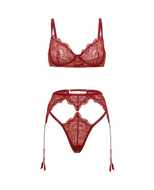 Arielle Lace Unlined Underwire 2 pc Set w/Ring Detail - Burgundy S/M | Shop Lowest Prices at fonlove.shop