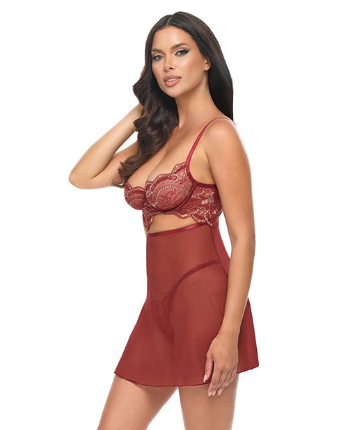 Arielle Unlined Underwire Lace Babydoll w/G - String - Burgundy S/M | Shop Lowest Prices at fonlove.shop