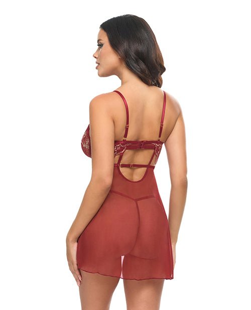 Arielle Unlined Underwire Lace Babydoll w/G - String - Burgundy S/M | Shop Lowest Prices at fonlove.shop