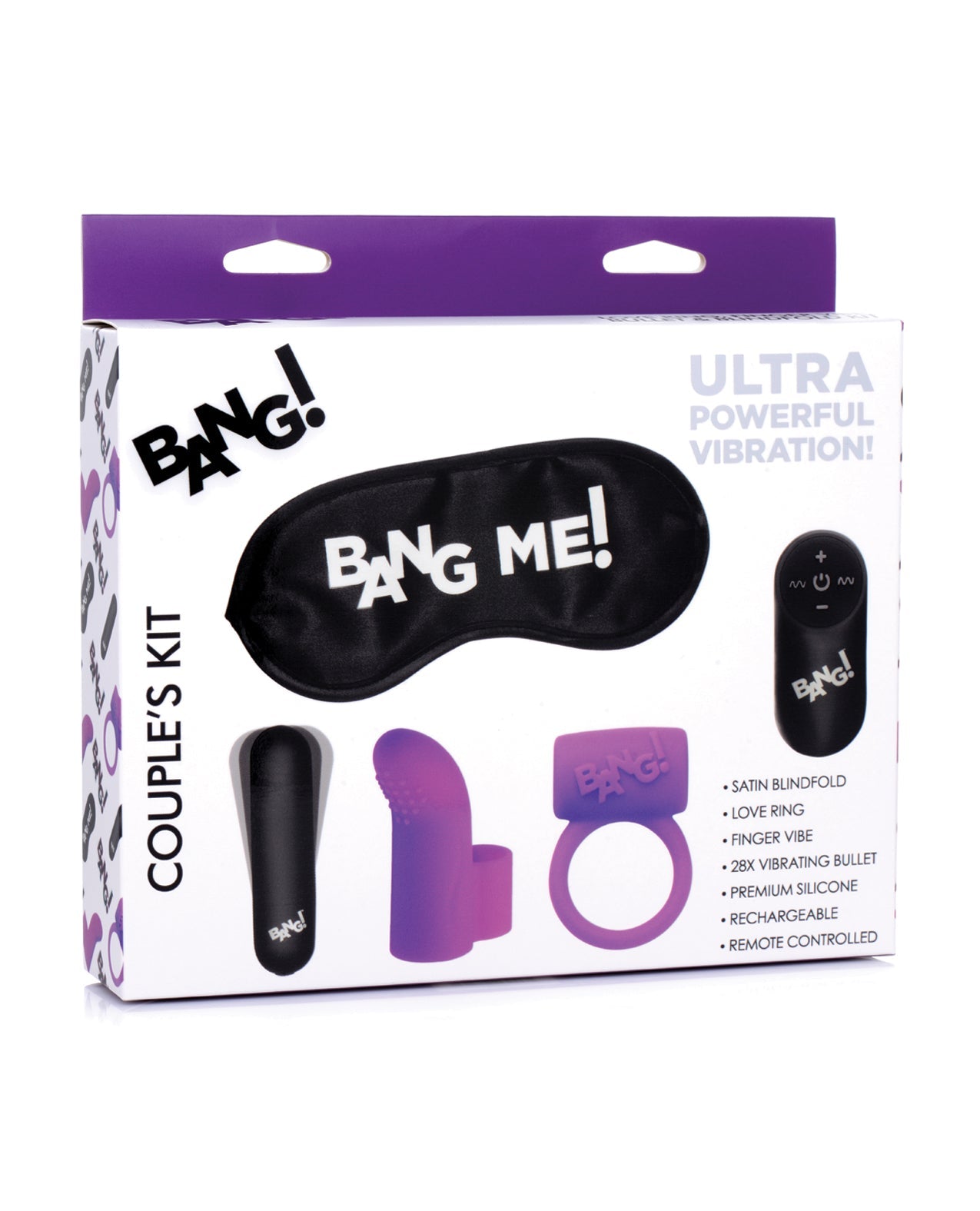 Bang! Couple's Kit with RC Bullet, Blindfold, Cock Ring & Finger Vibe - Purple | Shop Lowest Prices at fonlove.shop