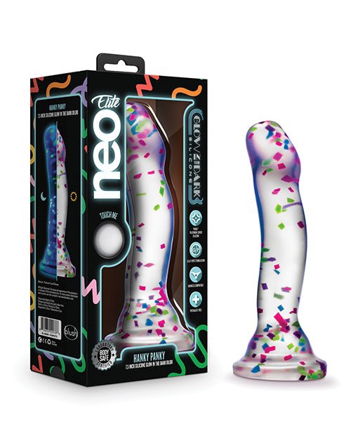Blush Neo Elite Hanky Panky 7" Confetti Dildo - Glow In The Dark | Shop Lowest Prices at fonlove.shop