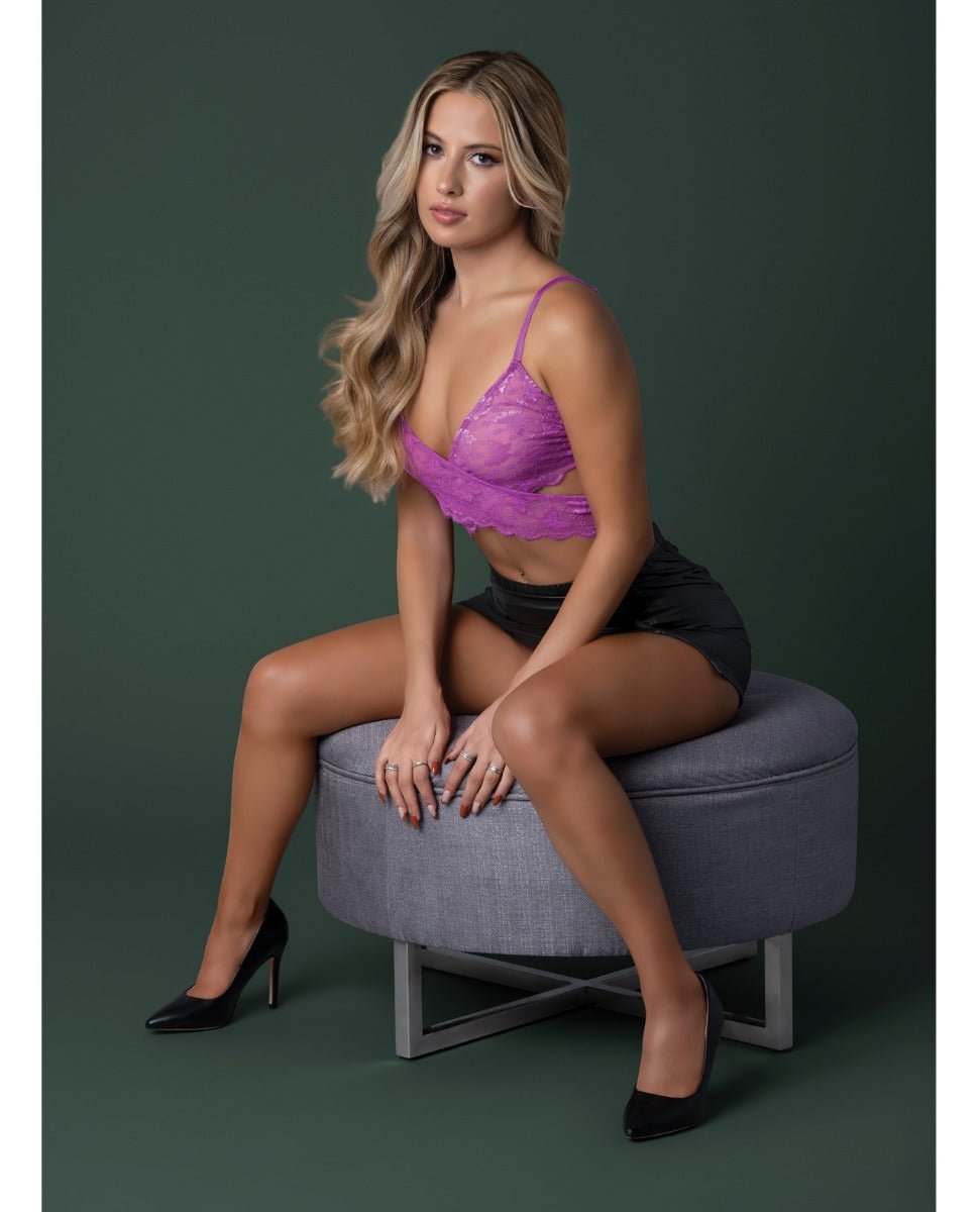 Butterfly Fantasies Cross Over Bralette w/Thong and Garter 3 pc Set - Neon Purple S/M | Shop Lowest Prices at fonlove.shop