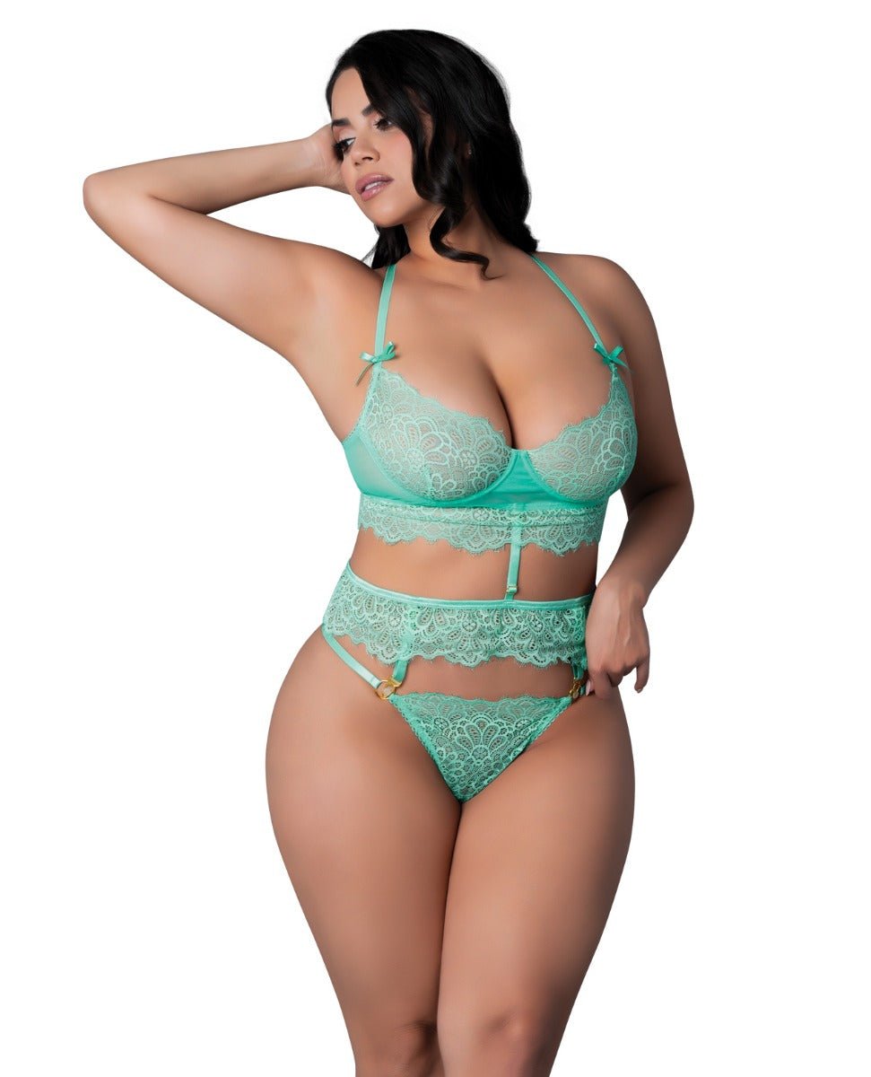 Caribbean Crush Demi Long Line Bra w/Thong & Removable Waist Flounce - Aqua QN | Shop Lowest Prices at fonlove.shop