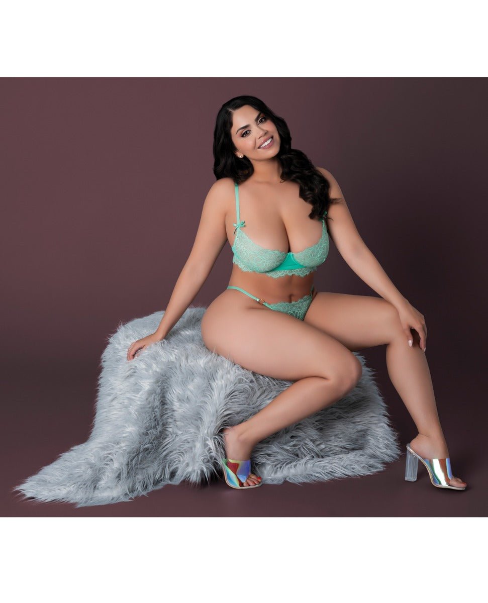Caribbean Crush Demi Long Line Bra w/Thong & Removable Waist Flounce - Aqua QN | Shop Lowest Prices at fonlove.shop