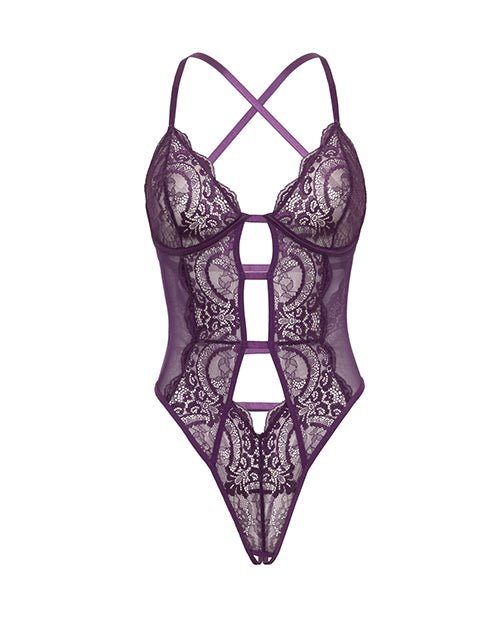 Carmen Lace & Mesh Underwire Crotchless Teddy - Imperial Purple L/XL | Shop Lowest Prices at fonlove.shop
