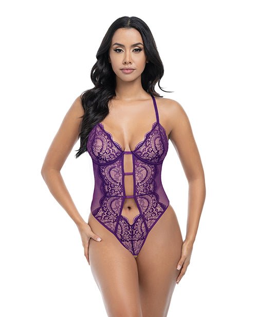 Carmen Lace & Mesh Underwire Crotchless Teddy - Imperial Purple L/XL | Shop Lowest Prices at fonlove.shop