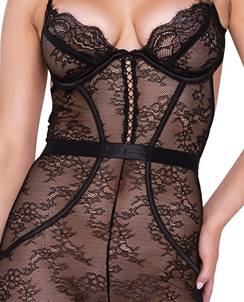 Chantilly Stretch Lace Sleeveless Catsuit W/satin Trim Black | Shop Lowest Prices at fonlove.shop
