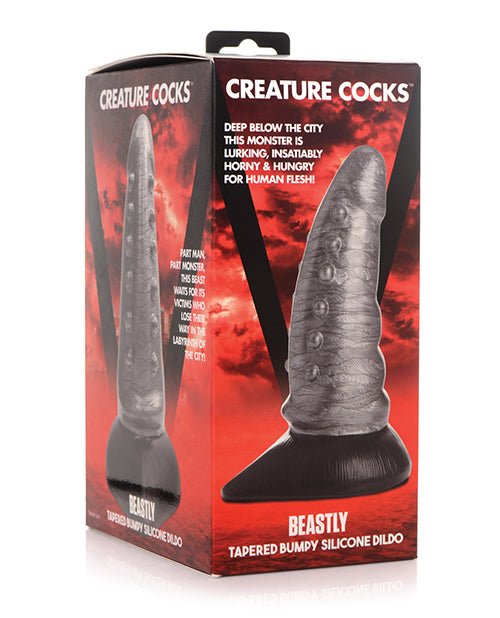 Creature Cocks Beastly Tapered Bumpy Silicone Dildo - Silver/Black | Shop Lowest Prices at fonlove.shop