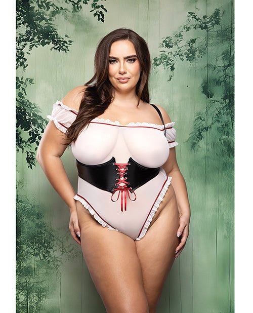 Dangerous Darling Sheer Mesh Ruffle Teddy w/Waist Cincher & Hooded Cape 3 pc Set - Black/White 1X/2X | Shop Lowest Prices at fonlove.shop