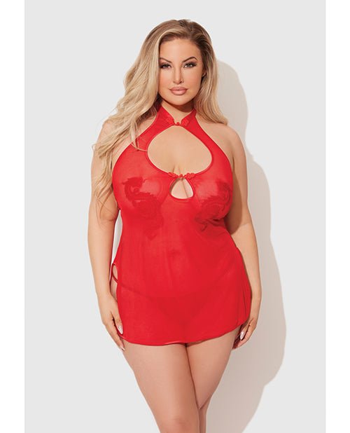 Dragon Mesh & Applique Chemise w/G - String 2 pc Set - Red 1X/2X | Shop Lowest Prices at fonlove.shop