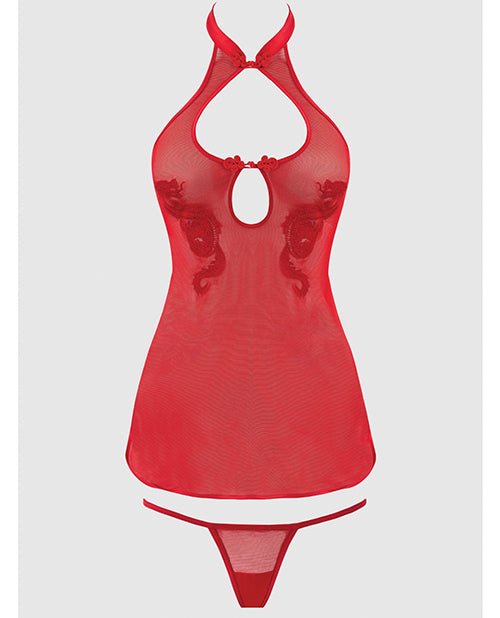 Dragon Mesh & Applique Chemise w/G - String 2 pc Set - Red MD | Shop Lowest Prices at fonlove.shop