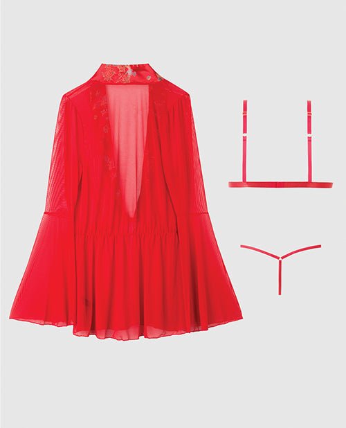 Dragon Sheer Mesh Robe w/Satin Triangle Top & G - String 3 pc Set - Red LG | Shop Lowest Prices at fonlove.shop